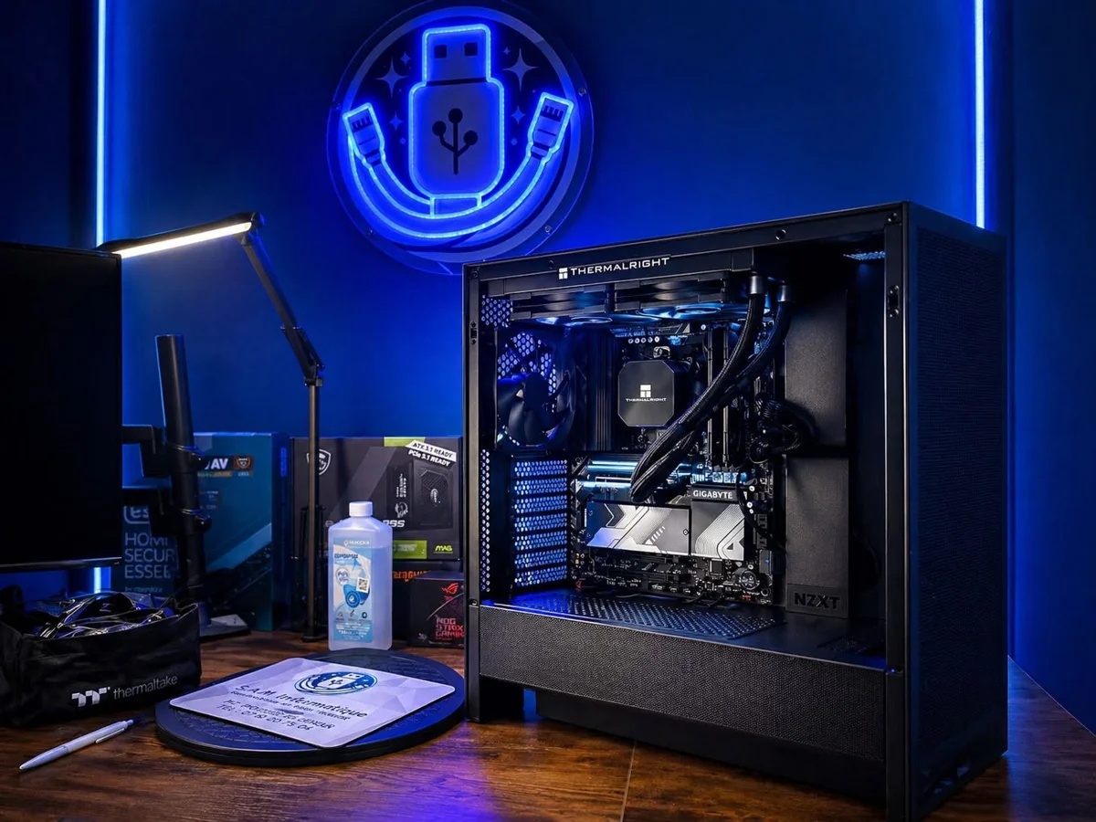 PC ouvert avec refroidissement liquide, présenté à l’atelier